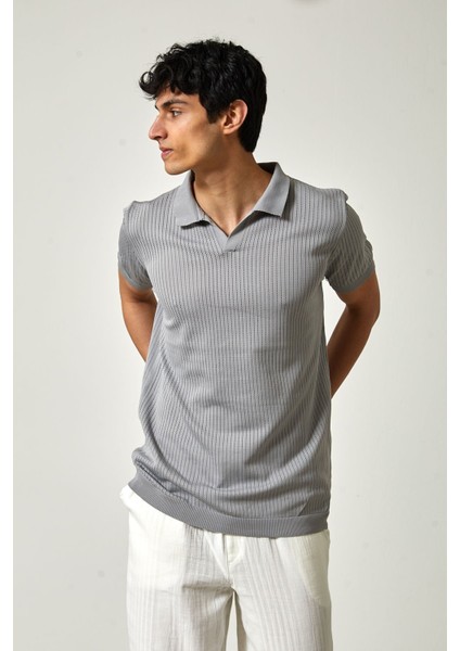 Yakalı Kısa Kol Erkek Triko M - Gri indirimleri