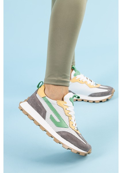 Eleganza Kadın Hakiki Deri Beyaz Gri Spor Ayakkabı fırsatları