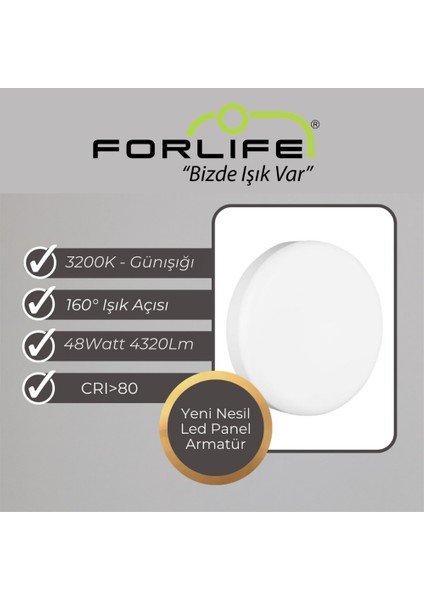 48 Watt Yeni Nesil Sıva Üstü LED Panel Armatür (Günışığı)