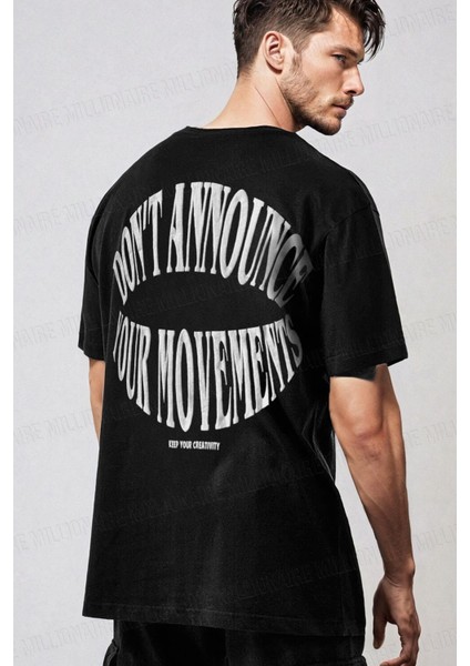 Erkek Siyah Dont Announce Kabaran Baskı Bisiklet Yaka Oversize Salas T-Shirt