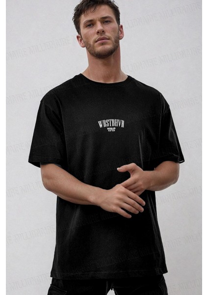 Erkek Siyah Dont Announce Kabaran Baskı Bisiklet Yaka Oversize Salas T-Shirt