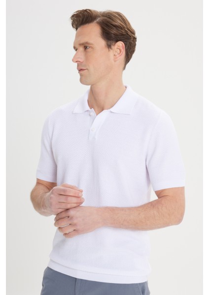 ALTINYILDIZ CLASSICS Erkek Beyaz Standart Fit Normal Kesim %100 Pamuklu Jakarlı Polo Yaka Triko Tişört modelleri