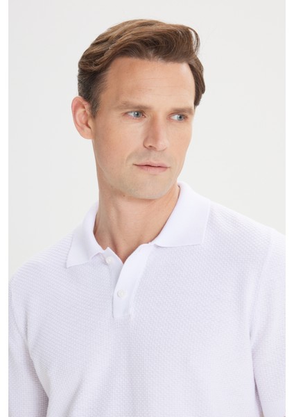 ALTINYILDIZ CLASSICS Erkek Beyaz Standart Fit Normal Kesim %100 Pamuklu Jakarlı Polo Yaka Triko Tişört fırsatları