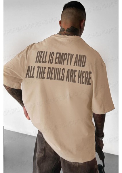 Erkek Hell & Devil Kabaran Baskı Camel Bisiklet Yaka Oversize Salas T-Shirt