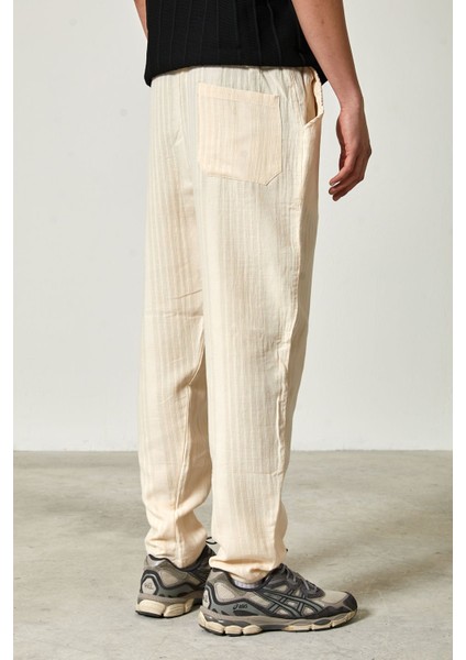 Müslin Keten Kumaş Erkek Basic Pantolon S - Bej