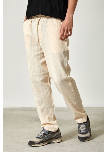 Müslin Keten Kumaş Erkek Basic Pantolon S - Bej modelleri