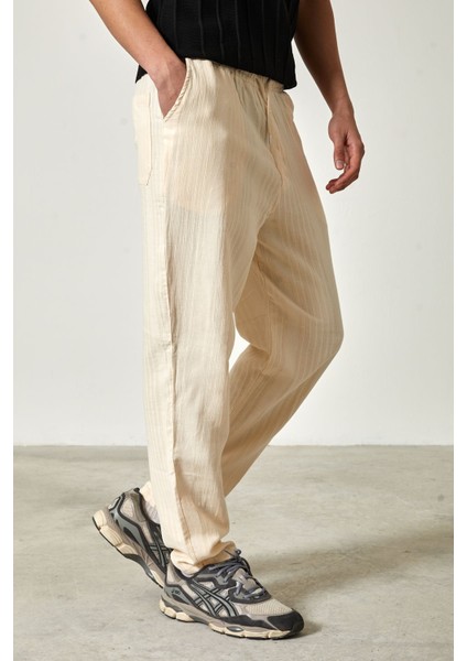 Müslin Keten Kumaş Erkek Basic Pantolon S - Bej fırsatları