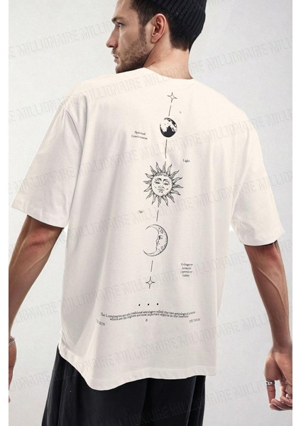 Erkek The Moon Beyaz Bisiklet Yaka Oversize Salas T-Shirt