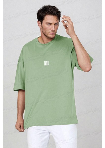 Erkek Free Life Açık Yeşil Bisiklet Yaka Oversize Salas T-Shirt fiyatları