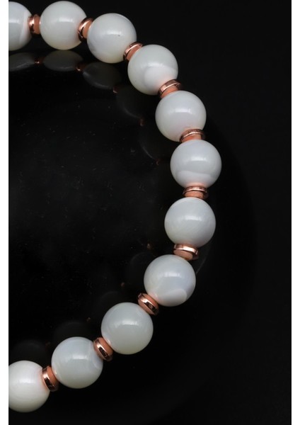 Sedef - Hematit Doğal Taş Makrome Örme Bileklik Küre Kesim fiyatları