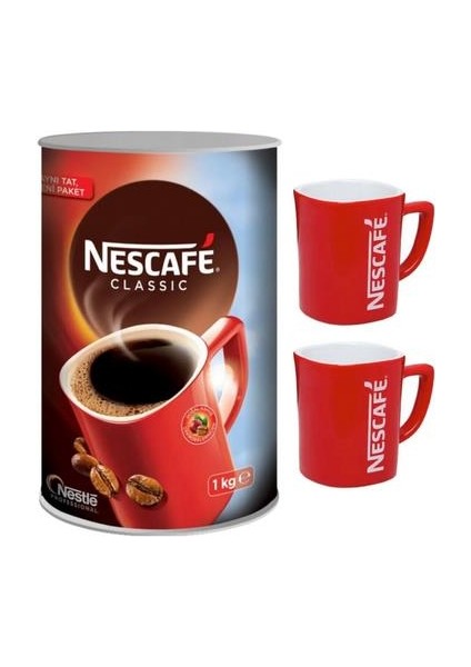 Classic Kahve Teneke 1000 gr + 2 Adet Kupa Bardak