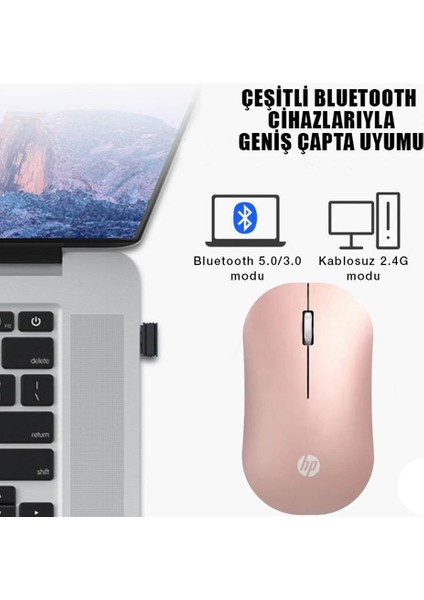 DM10 2,4ghz Bluetooth Wireless Kablosuz Sessiz Mouse Pembe