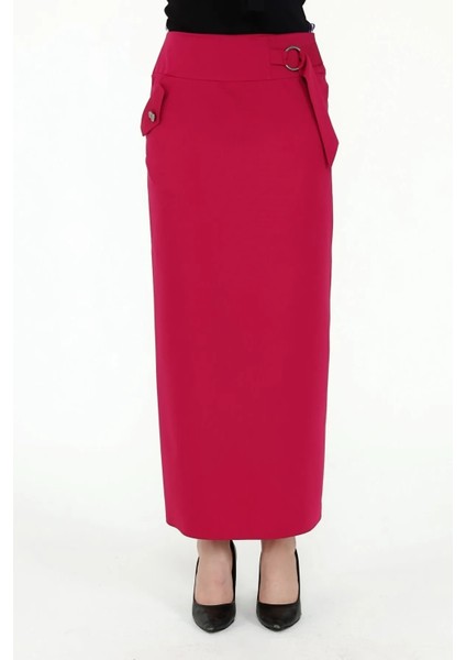 Kadın Lacivert Cep Detaylı Mevsimlik Poliviskon Kalem Uzun Etek 2107-95 indirimleri