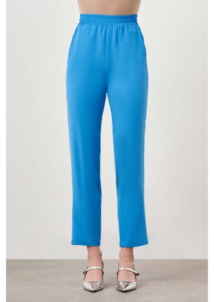 Beli Lastikli Dar Paça Mavi Pantolon