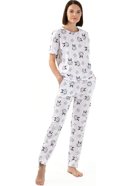 Panda Baskı Kadın Pijama Takımı