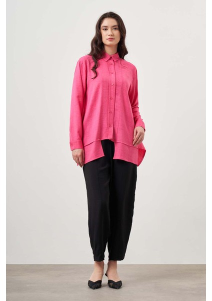 Keten Dokulu Katlı Fuşya Tunik fiyatları