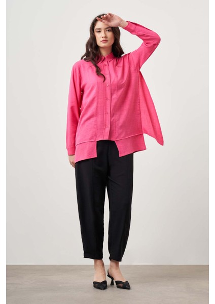 Keten Dokulu Katlı Fuşya Tunik modelleri
