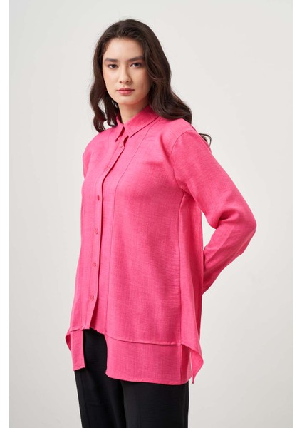 Keten Dokulu Katlı Fuşya Tunik fırsatları