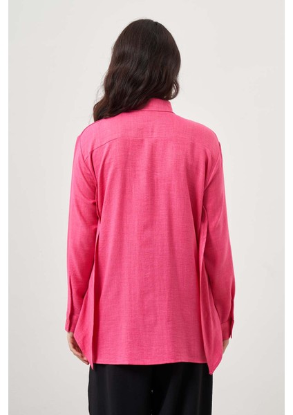 Keten Dokulu Katlı Fuşya Tunik indirimleri