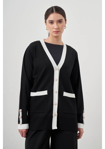 Şeritli Rayon Siyah Hırka fırsatları
