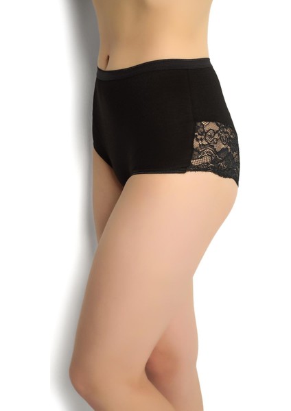 Kadın Siyah Arkası Dantelli Yüksek Bel Külot 692