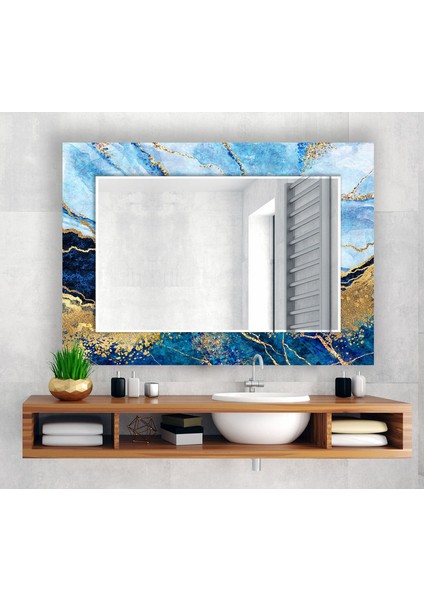 Mermer Desenli Temperli Cam Duvar Aynası