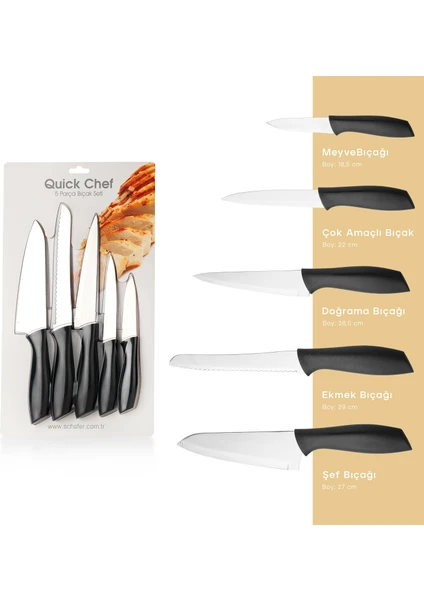 Quick Chef Bıçak Seti-5 Parça-Siyah