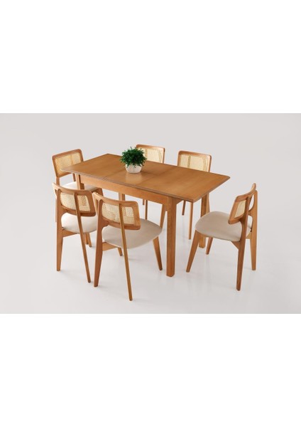 Verona Zion Ağaç Açılır Yemek Masa 6 Sandalye Takımı 80X120