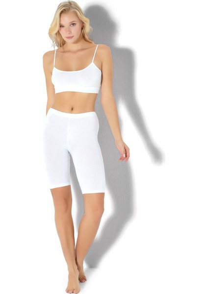 Kadın Beyaz Viskoz Diz Üstü Tayt 524