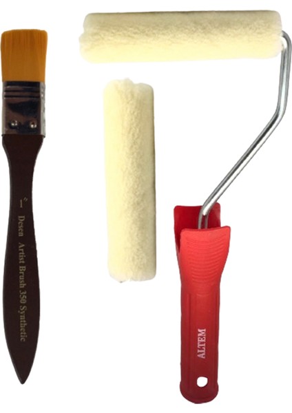 10CM Kadife Rulo 2li+Desen Ipek Zemin Fırça 1 Inc