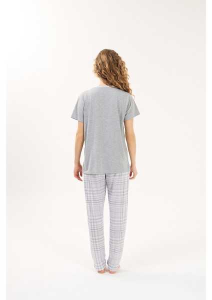 Gri Yuvarlak Yaka Viskon Kadın Pijama Takımı fiyatları