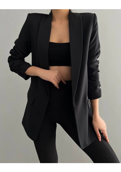 Kolu Büzgülü Atlas Kumaş Blazer Kadın Ceket