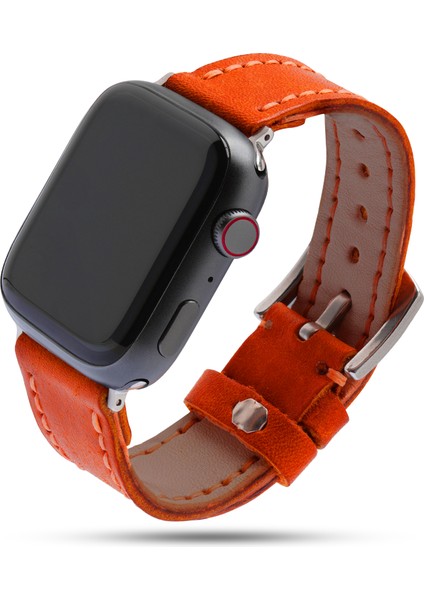 El Yapımı Apple Watch Saat Kordonu, 42,44,45,49 mm Kasa, Gerçek Hakiki Deri, El Dikişi, Paslanmaz Çelik