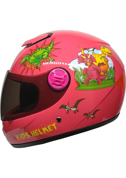 SY118 Çocuk Kaskı Dino Pembe (Siyah Camlı)