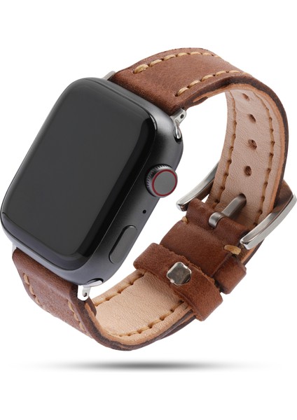 El Yapımı Apple Watch Saat Kordonu, 42,44,45,49 mm Kasa, Gerçek Hakiki Deri, El Dikişi, Paslanmaz Çelik