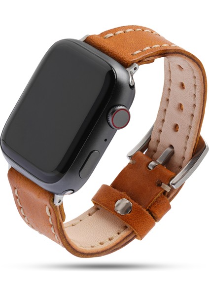 El Yapımı Apple Watch Saat Kordonu, 42,44,45,49 mm Kasa, Gerçek Hakiki Deri, El Dikişi, Paslanmaz Çelik