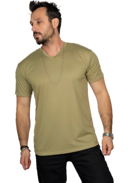 Aşırı Terleme Önleyici V Yaka T-Shirt, Ter Sızdırmaz, Çift Katmanlı