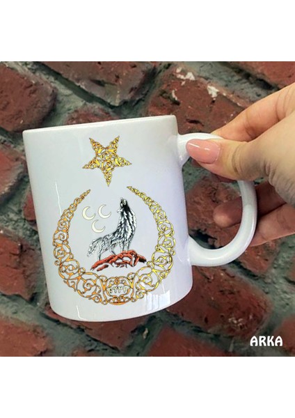 Size Özel Ay Yıldız Bozkurt 3 Hilal Türk Kurt Seramik Baskılı Kupa Bardaklar fiyatları