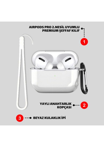 2'li Set - Pro 2. Nesil Uyumlu Premium Şeffaf Kulaklık Kılıfı ve Kulaklık Ipi Ikili Seti