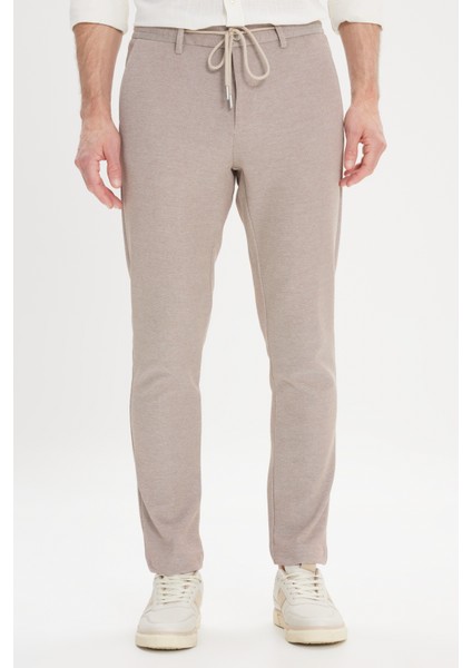 ALTINYILDIZ CLASSICS Erkek Vizon Slim Fit Dar Kesim Yan Cepli Desenli Beli Lastikli Pantolon