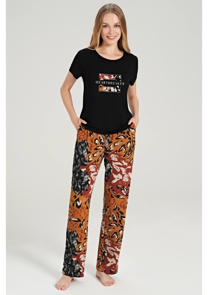 Kadın Siyah Kısa Kol Pijama Takım 5052