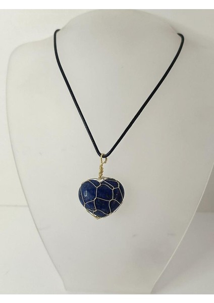 Kolye Kalp Doğal Taş El Işi Tel Sarma Tasarım Çakra Charm Takı Kadın Kız Örgü