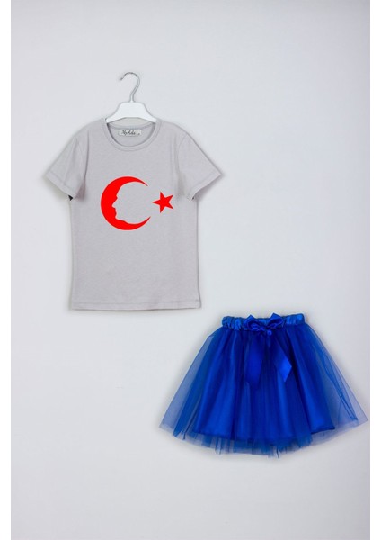 Ay Yıldız Atatürk Silüetli Baskılı Tişört Tütü Etek Kombin Set modelleri
