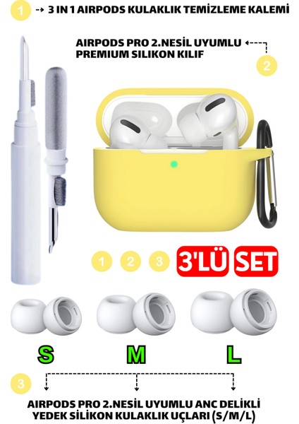 Pro 2.nesil Uyumlu Silikon Kılıf, Anc Delik Yedek Silikon Uçları (S,m,l) ve 3 In 1 Temizleme Kalemi
