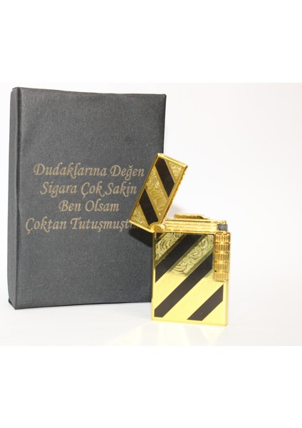 Kişiye Özel Dupont Tarz Çelik Gövde Çakmak (Gold-Siyah)