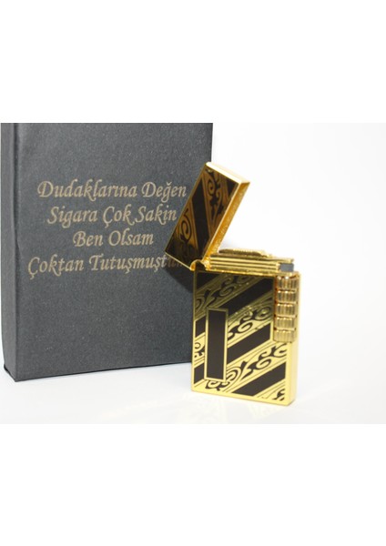 Kişiye Özel Dupont Tarz Çelik Gövde Çakmak (Gold-Siyah)