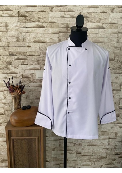 Beyaz Uzun Kol Şef Aşçı Çeketi + Aşçı Pantolonu ( Aşç-Tk 10008)