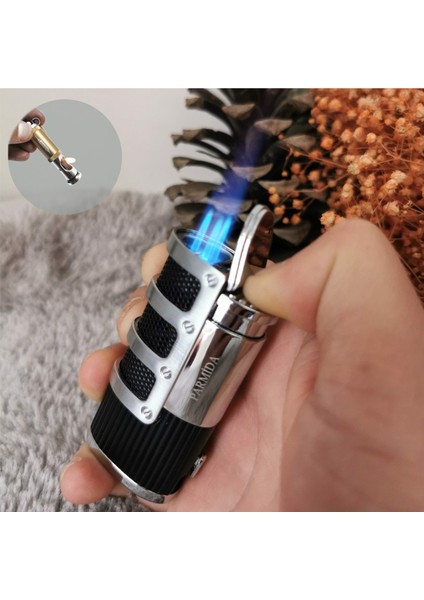 Gümüş Siyah Dizayn 3 Torch Rezistanslı Gazlı Çakmak &