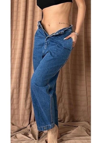 Pileli Jeans Pantolon - Mavi