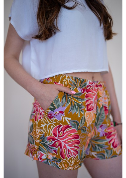 Desenli Bohem Kadın Şort Hardal fiyatları
